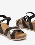  Sandale Negru-Maro cu platformă imitație plută și barete decorative Vikiriona