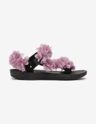  Sandale Negru-Violet cu Velcro și Aplicație cu Flori Dytia
