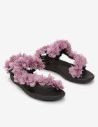 Sandale Negru-Violet cu Velcro și Aplicație cu Flori Dytia