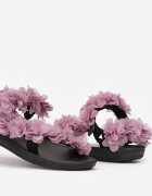 Sandale Negru-Violet cu Velcro și Aplicație cu Flori Dytia