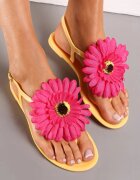  Sandale Papuci Galbene cu Floare Tristiva