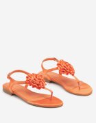  Sandale Portocalii în Stil Japonez cu Talpă Plată cu Floare Gandrea