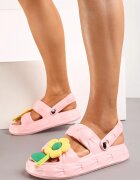  Sandale Roz cu Baretă la Călcâi și Floare Decorativă Qiara
