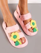 Sandale Roz cu Baretă la Călcâi și Floare Decorativă Qiara
