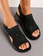  Sandale Sportive Negre cu partea superioară elastică cu zirconii și talpă embosată Dariena