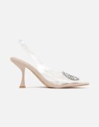  Sandale Transparente Bej cu toc stiletto cu cataramă cu zirconii Orchia