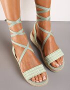  Sandale Verde cu Bretele Legate din Tweed și Platformă Împletită Tagarisa