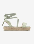  Sandale Verde cu Bretele Legate din Tweed și Platformă Împletită Tagarisa