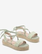  Sandale Verde cu Bretele Legate din Tweed și Platformă Împletită Tagarisa