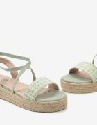  Sandale Verde cu Bretele Legate din Tweed și Platformă Împletită Tagarisa