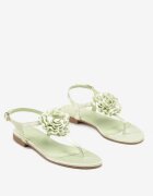  Sandale Verzi stil Japoneze cu Talpă Plată cu Floare Gandrea