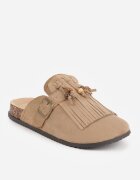 sergio todzi Papuci mule în stil Boho cu textură de piele întoarsă cu franjuri și mărgele Diassa Bej închis