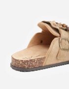 sergio todzi Papuci mule în stil Boho cu textură de piele întoarsă cu franjuri și mărgele Diassa Bej închis