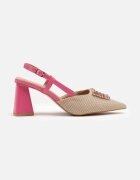 sergio todzi Sandale Bej și Roz cu toc bloc tip slingback decorate cu aplicație de zirconiu Koriarre