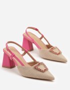 sergio todzi Sandale Bej și Roz cu toc bloc tip slingback decorate cu aplicație de zirconiu Koriarre