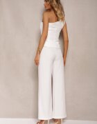  Set 2 piese Alb Top Asimetric cu Aplicație 3D Pantaloni cu picioare largi Vimarise