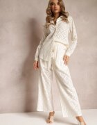  Set 2 piese bej din țesătură brodată cu cămașă și pantaloni Aleiga
