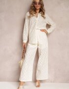 Set 2 piese bej din țesătură brodată cu cămașă și pantaloni Aleiga