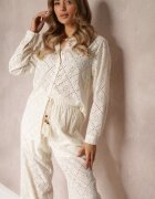  Set 2 piese bej din țesătură brodată cu cămașă și pantaloni Aleiga