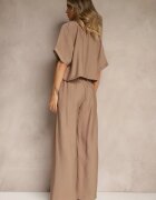  Set 2 Piese Maro din Viscoză Cămașă Croială Lejeră Pantaloni Largi Velvitela