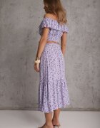  Set 2 piese Mov de bumbac cu top și fustă lungă floral Agnda