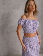  Set 2 piese Mov de bumbac cu top și fustă lungă floral Agnda