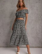  Set 2-piese Negru din bumbac cu Top și Fustă lungă florală Agnda