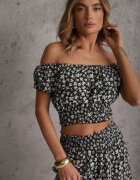  Set 2-piese Negru din bumbac cu Top și Fustă lungă florală Agnda