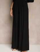  Set 2 Piese Negru din Viscoză Cămașă Croială Lejeră Pantaloni Largi Velvitela