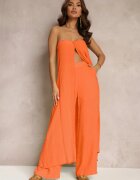  Set 2 piese Portocaliu Top lung și Pantaloni cu elastic în talie și cu picioare largi Bincina