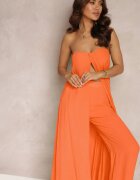  Set 2 piese Portocaliu Top lung și Pantaloni cu elastic în talie și cu picioare largi Bincina
