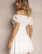  Set Alb 2 piese din Bumbac Ajurat Top în Stil Spaniol Fustă cu Elastic Dolflea
