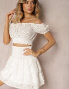  Set Alb 2 piese din Bumbac Ajurat Top în Stil Spaniol Fustă cu Elastic Dolflea