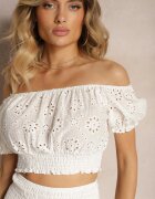  Set Alb 2 piese din Bumbac Ajurat Top în Stil Spaniol Fustă cu Elastic Dolflea