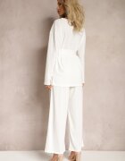  Set Alb Bluză și Pantaloni cu Picioare Drepte și Elastic Daeirassa