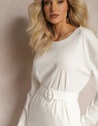  Set Alb Bluză și Pantaloni cu Picioare Drepte și Elastic Daeirassa