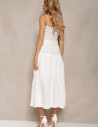  Set Alb cu Choker cu Trandafir Top cu Bretele Fustă cu Volane și Elastic în Talie Hlinna
