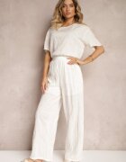  Set Alb cu Flori Brodate Tricou Larg și Pantaloni Drepti Namselin
