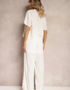  Set Alb cu Flori Brodate Tricou Larg și Pantaloni Drepti Namselin