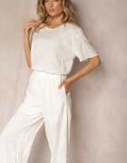  Set Alb cu Flori Brodate Tricou Larg și Pantaloni Drepti Namselin