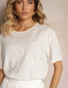  Set Alb cu Flori Brodate Tricou Larg și Pantaloni Drepti Namselin