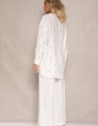  Set Alb din Viscoză Cămașă Decorată cu Broderie și Pantaloni Largi Hanarella
