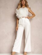  Set Alb Pantaloni de costum Top cu Aplicație 3D pe Bretele Reglabile