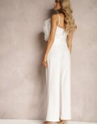  Set Alb Pantaloni de costum Top cu Aplicație 3D pe Bretele Reglabile