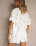  Set Alb Pantaloni scurți și Cămașă legată Fredefia