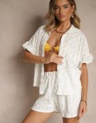  Set Alb Pantaloni scurți și Cămașă legată Fredefia