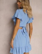  Set Albastru 2 Piese Top Scurt cu Legătură Fustă cu Volane și Elastic în Talie Clementis