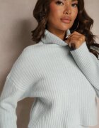  Set Albastru deschis Reiat Cu adaos de lână Rochie Mulată Fără mâneci și Guler înalt Rialina