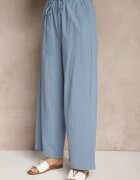  Set Albastru din Bumbac Bluză cu Nasturi Pantaloni Largi cu Elastic în Talie Floricella