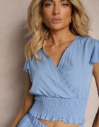  Set Albastru Top scurt cu talie încrețită Pantaloni scurți cu volănaș și elastic în talie Nestasie